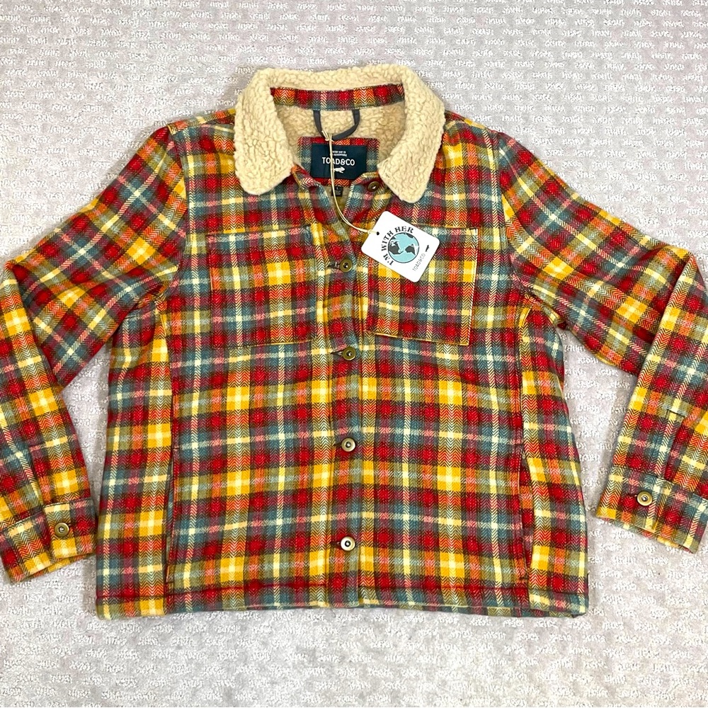 Toad&Co Burnside Trucker Jacket Fleece Flannel Plaid Sherpa Woman’s Size Large
